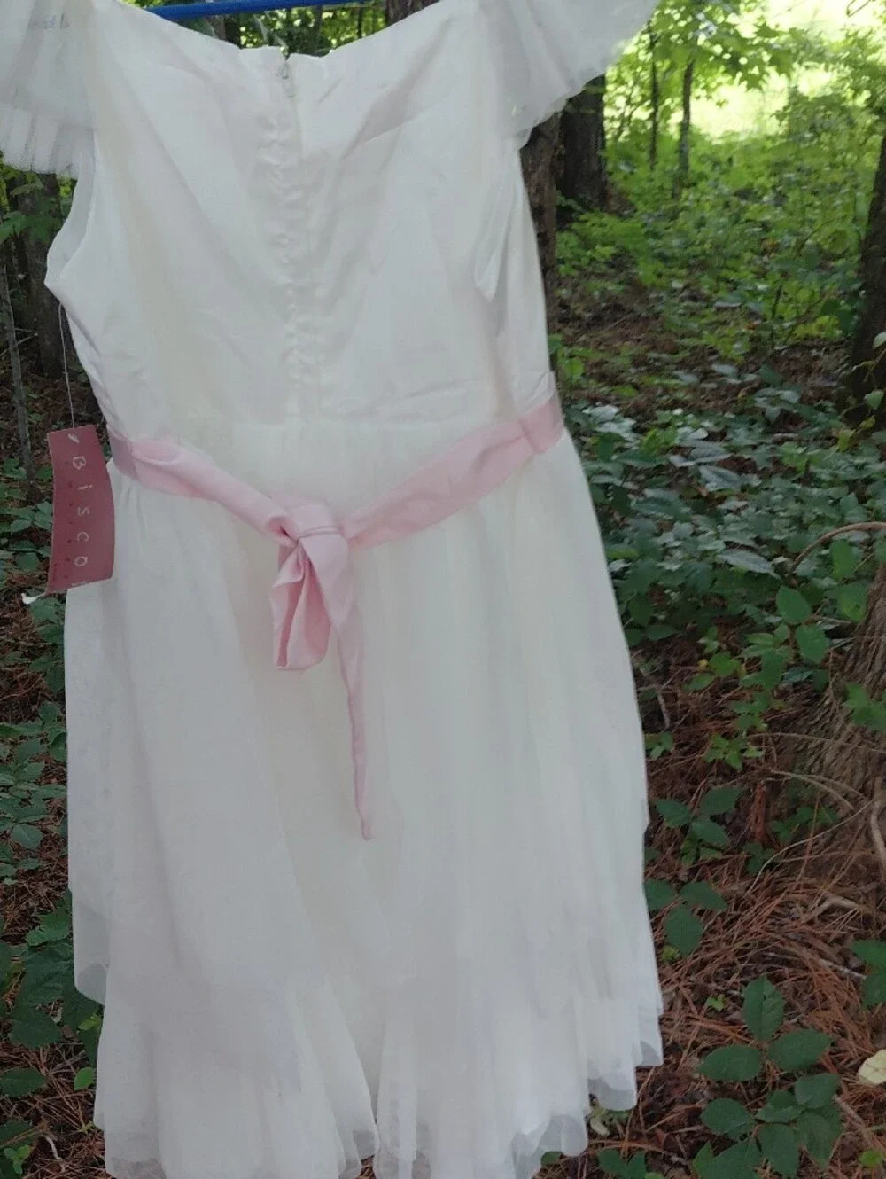 Biscotti White Formal Dress with Pink Floral Embroidery